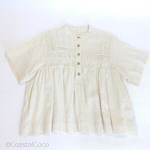 Solitaire Top Large Relaxed Fit 100% Cotton Cream Pleated Boho Hippie Prairie